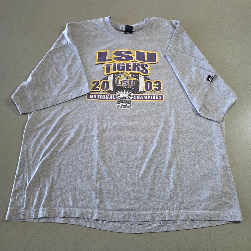 Starter LSU Tigers 2003 National Champions T-Shirt Gray Mens 2XL Sugar Bowl NCAA